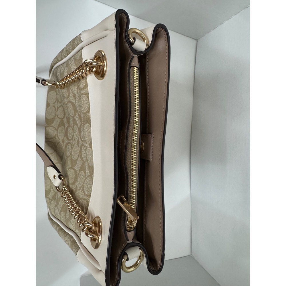 Coach C8152 Signature Canvas Mollie Tote 25 Khaki Chalk‎ Gold Chain Shoulder Bag - Picture 9 of 16
